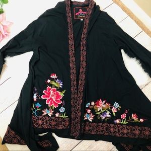 Johnny was embroidered draped cardigan cotton XL